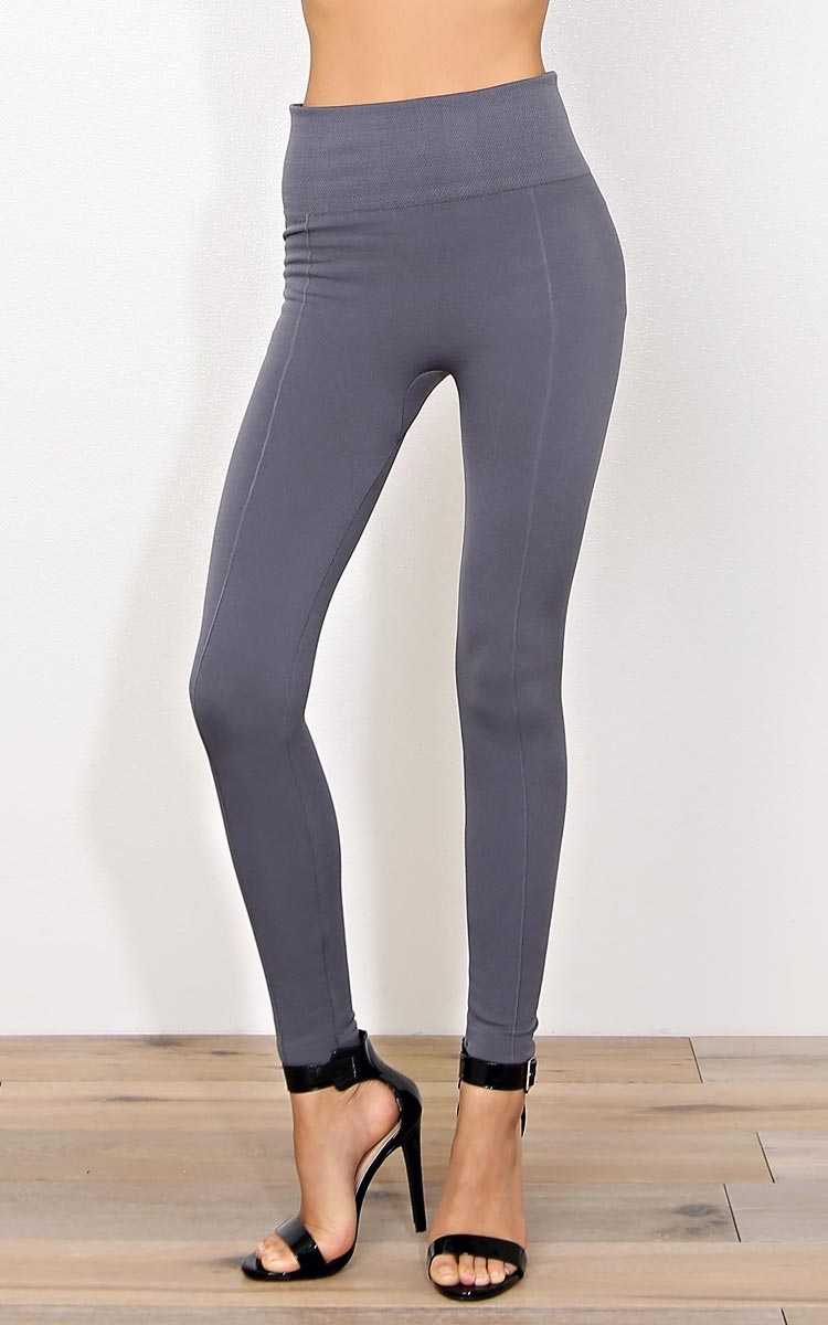 Grey Pintucked Knit Leggings - Med Grey in Size S/M by Styles For Less