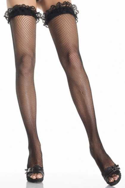 Black Lace Ruffle High High Hosiery
