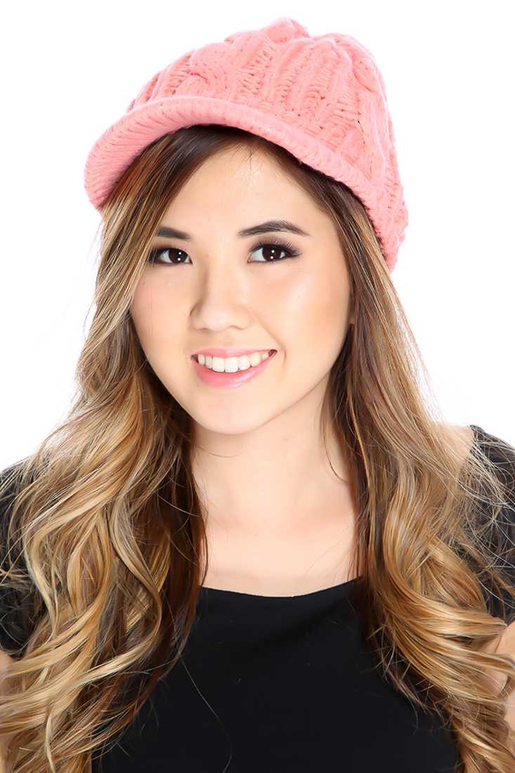 Dusty Pink Cable Knit Slouchy Newsboy Beanie