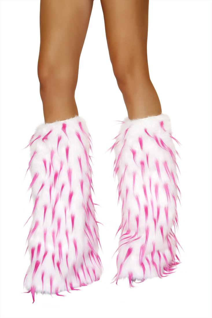 White Pink Faux Fur Leg Warmers