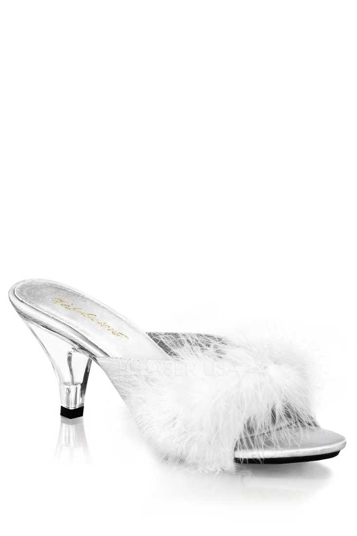 White Satin Fur Open Toe High Heels