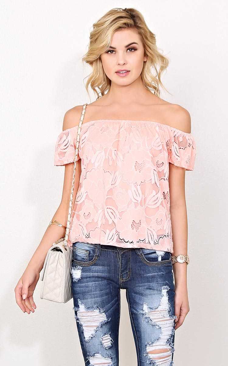 One Fine Day Knit Lace Top - - Peach in Size by Styles For Less