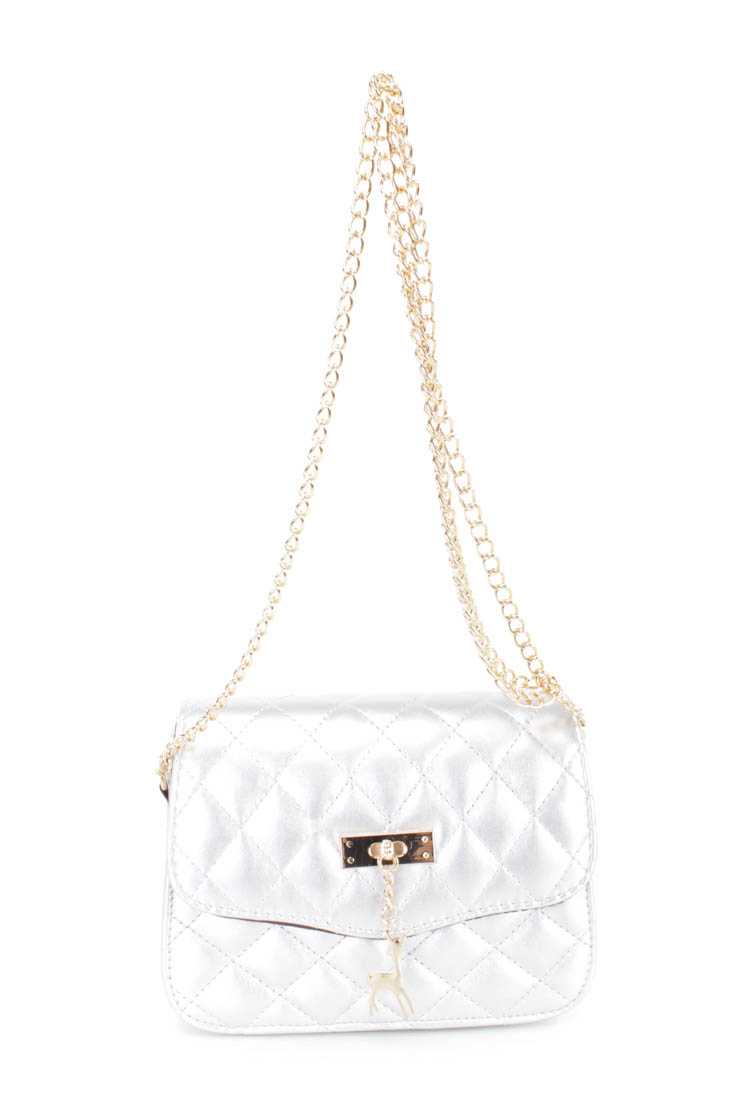Silver Faux Leather Quilted Handbag