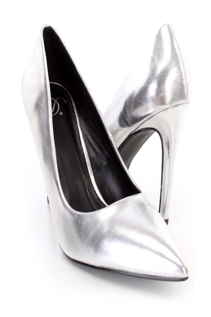 Silver Single Sole Pump High Heels Metallic Faux Leather