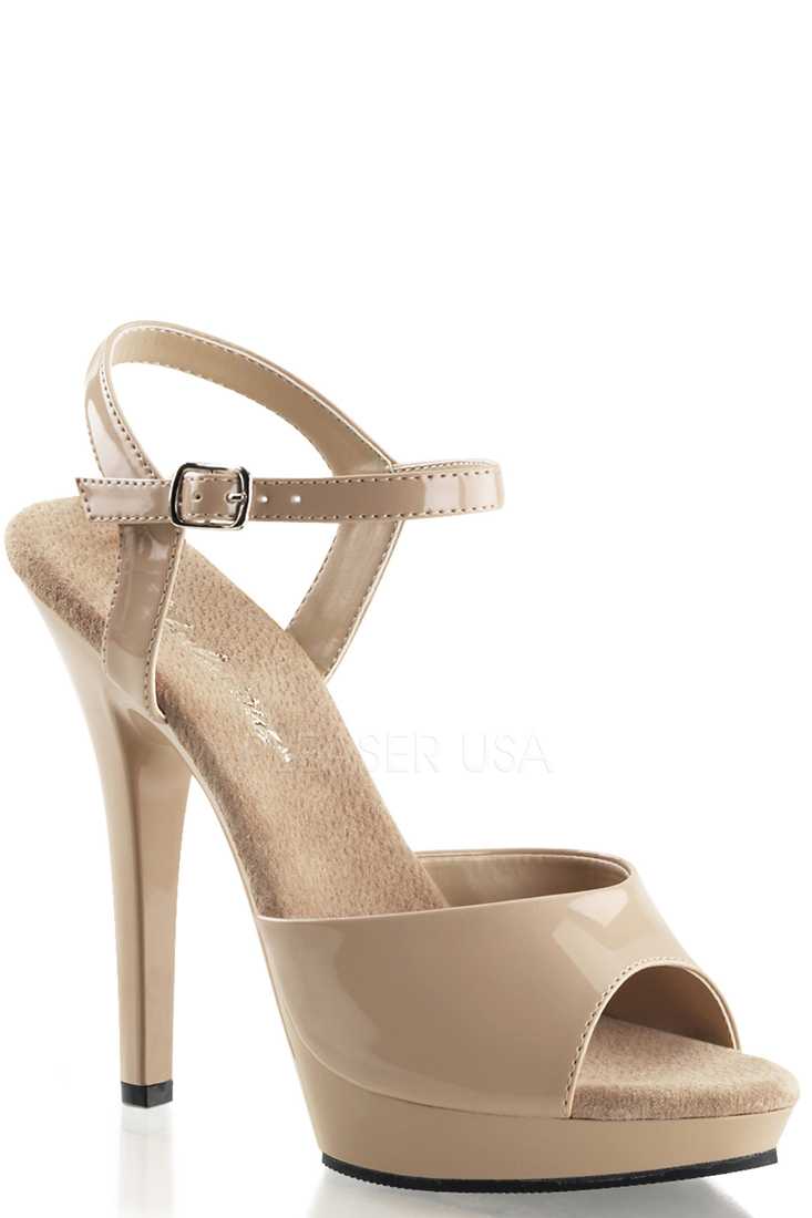 Nude Strappy Peep Toe High Heels Patent