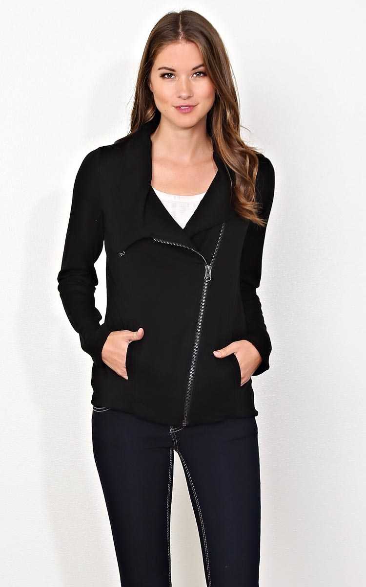 Asymmetrical Moto Knit Jacket - XSML - Black in Size XSmall by Styles For Less