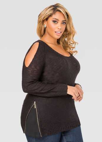Chiffon Zip Side Sweater
