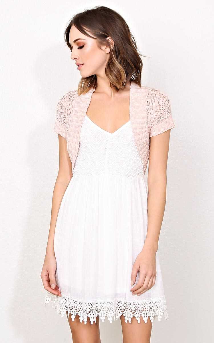 Blush Eyelet Knit Shrug - Pink in Size S/M by Styles For Less