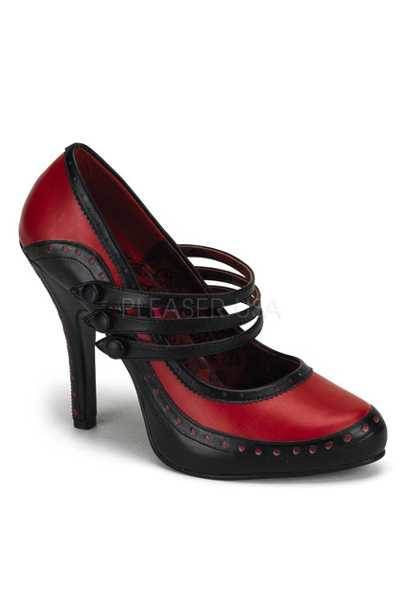 Black Red Two Tone Faux Leather Strappy High Heels