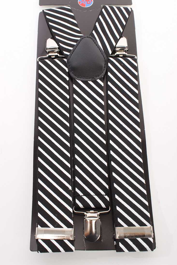 Black White Stripe V Strap Back Elastic Band Suspenders