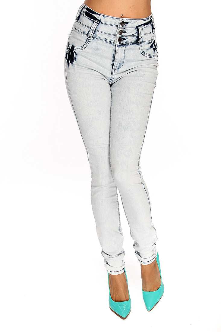 Light Blue Acid Wash Pocketed High Waist Sexy Skinny Jeans