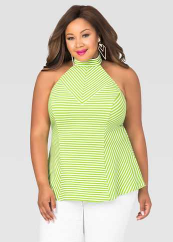 Striped Halter Peplum Top