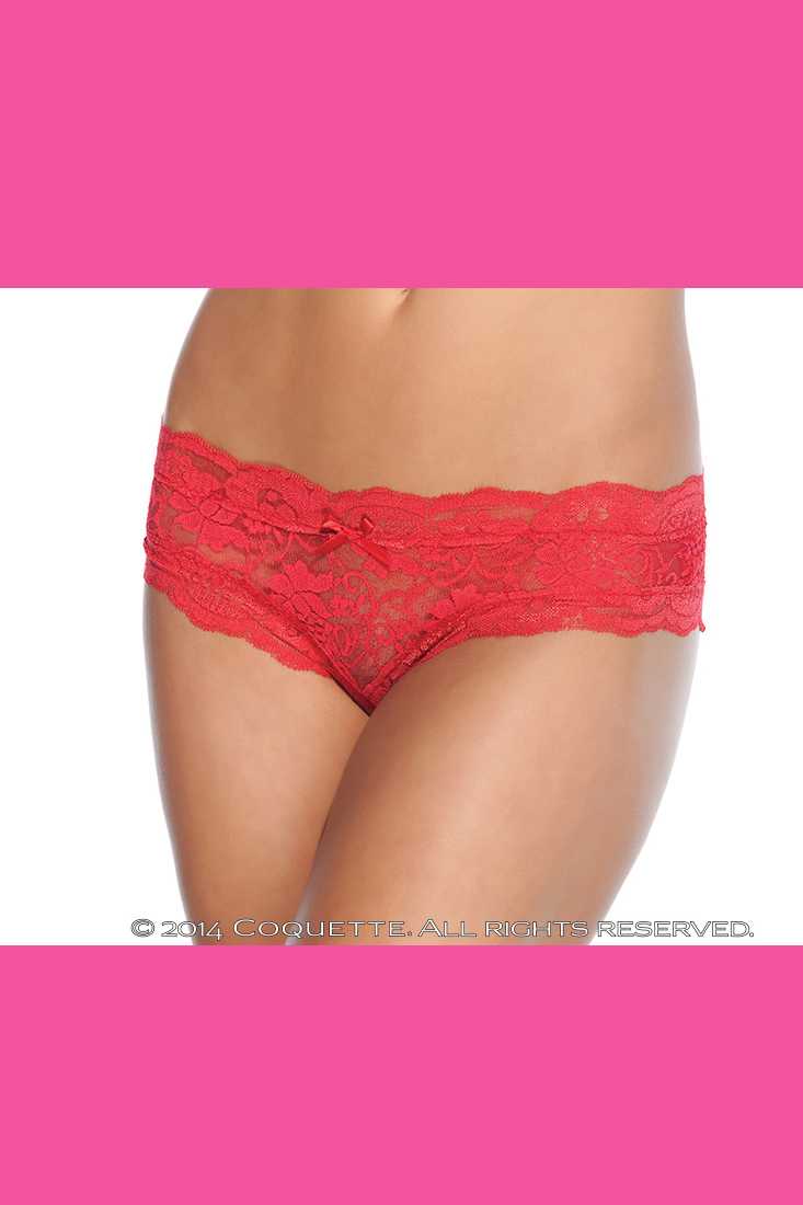 Red Floral Lace Crotchless Panty