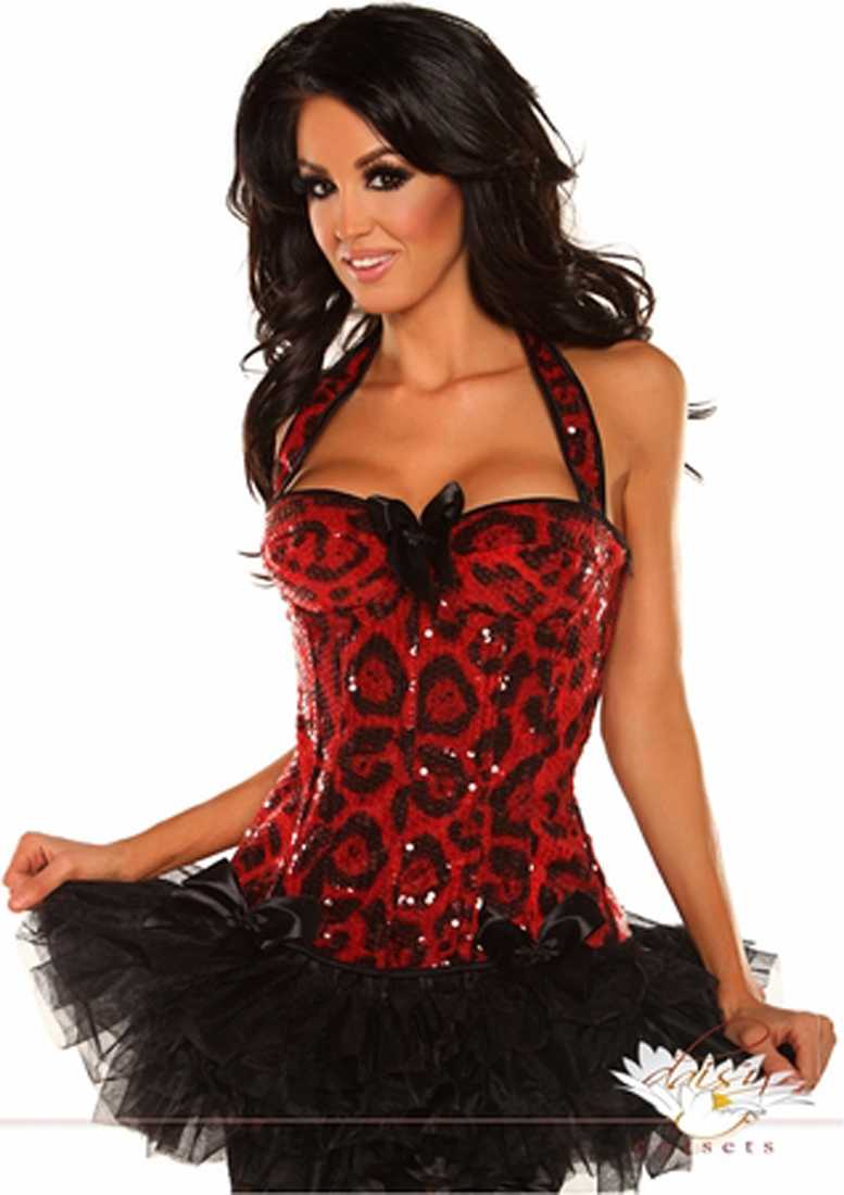 Leopard Sequin Halter Top Corset Pettiskirt