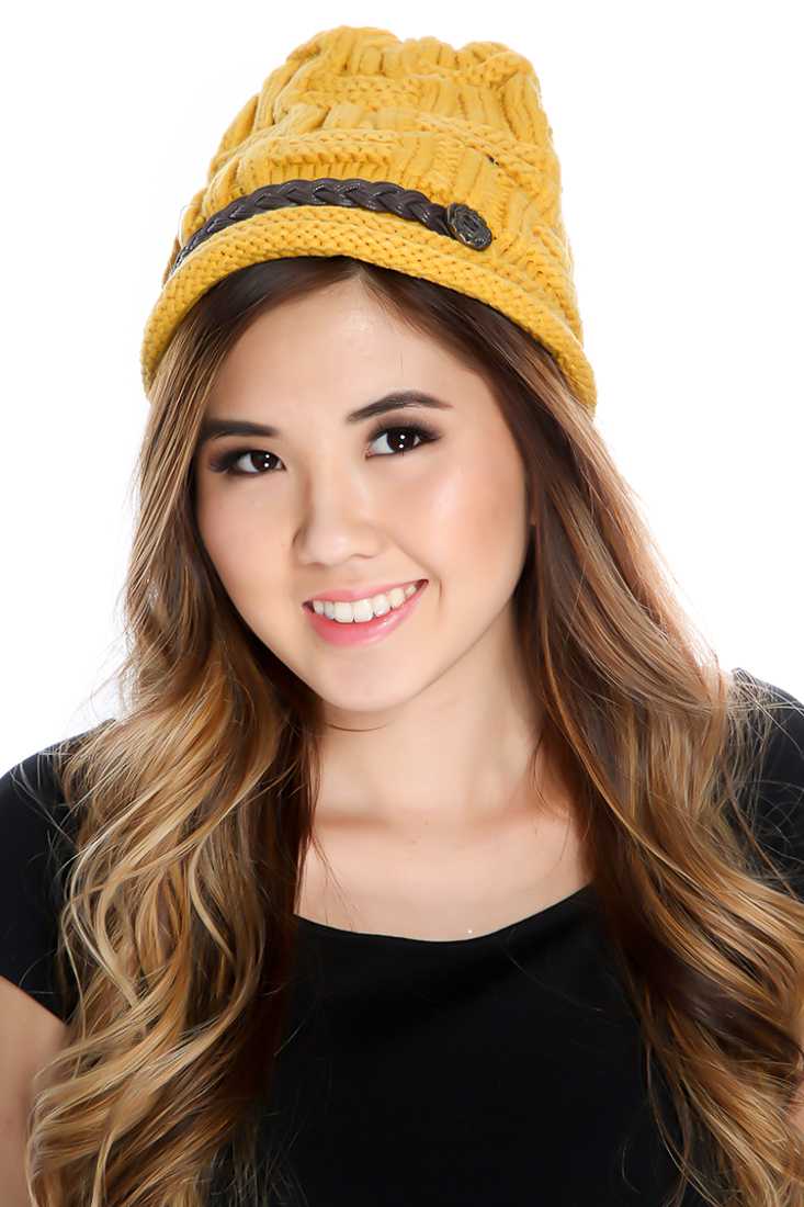 Marigold Knitted Buttoned Braided Beanie