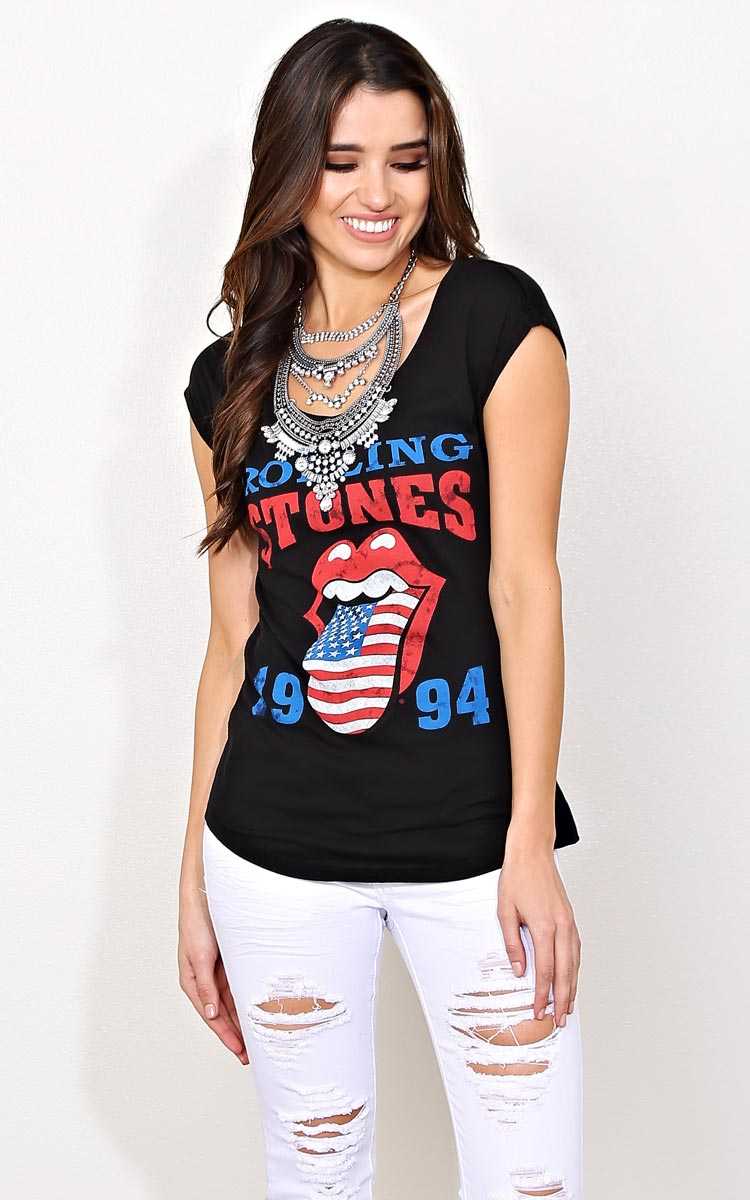 ROLLING STONES Americana Knit Top - - Black in Size by Styles For Less