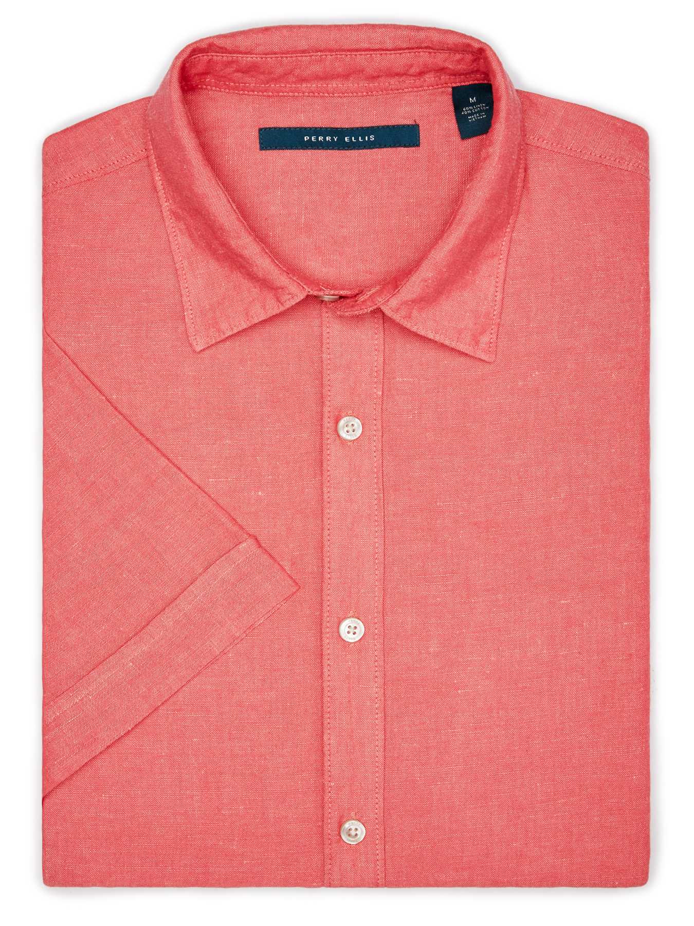 Perry Ellis Short Sleeve Solid Linen Shirt
