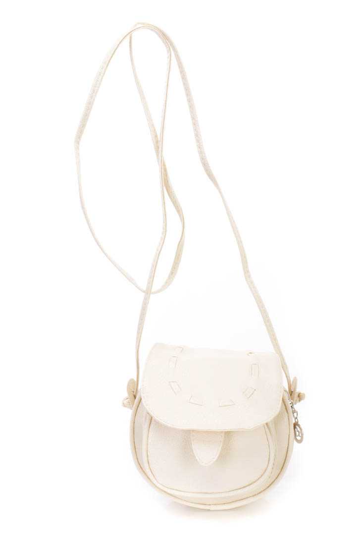 Cream Faux Leather Woven Mini Handbag