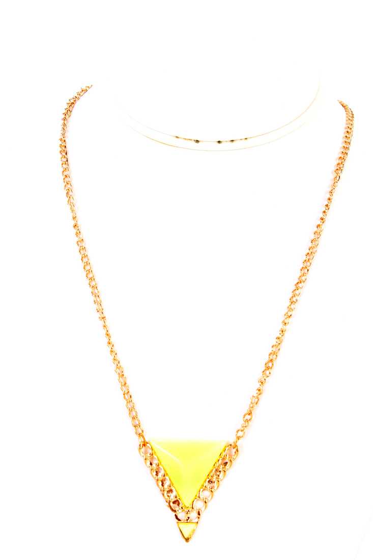Yellow High Polish Metal Chain Link Lacquer Finished Pedant Neckalce