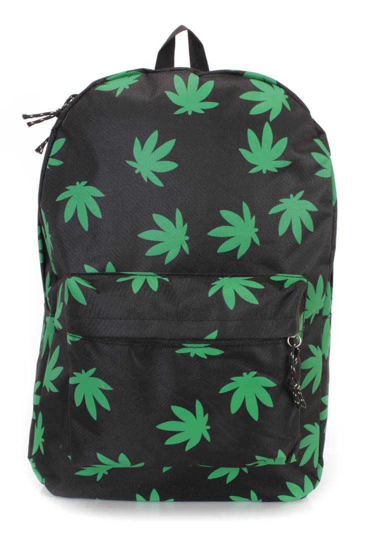 Black Canvas Herbal Leaf Print Backpack
