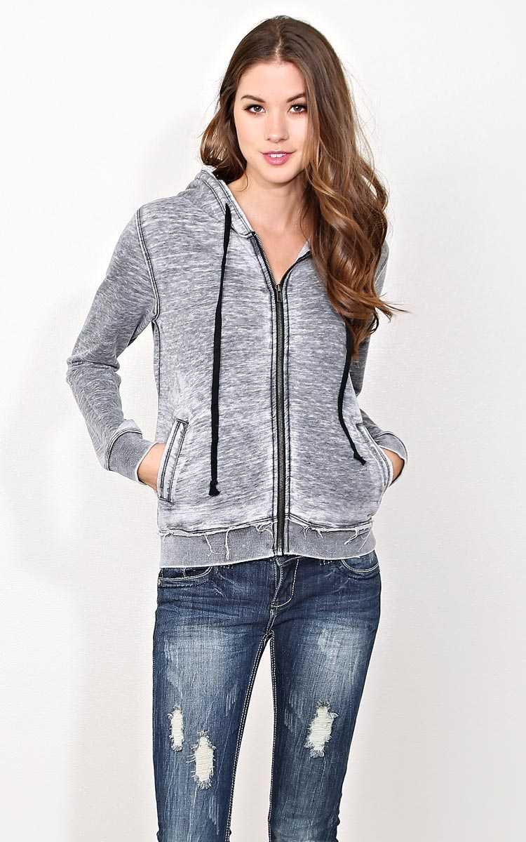 Frankie Mineral Wash Knit Hoodie - SML - Charcoal in Size Small by Styles For Less