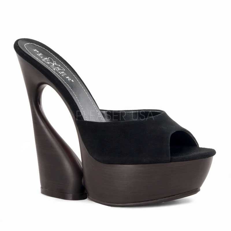 Black Faux Suede Peep Toe High Heels