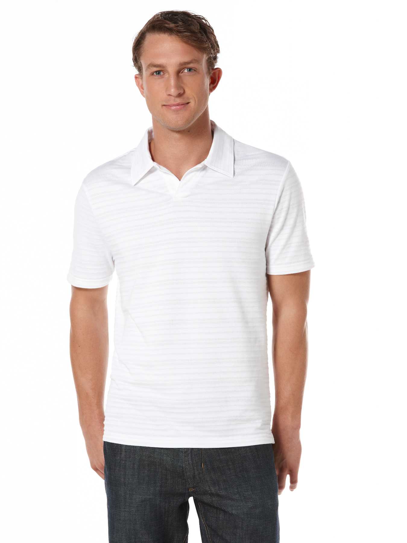 Perry Ellis Open Textured Stripe Knit Polo