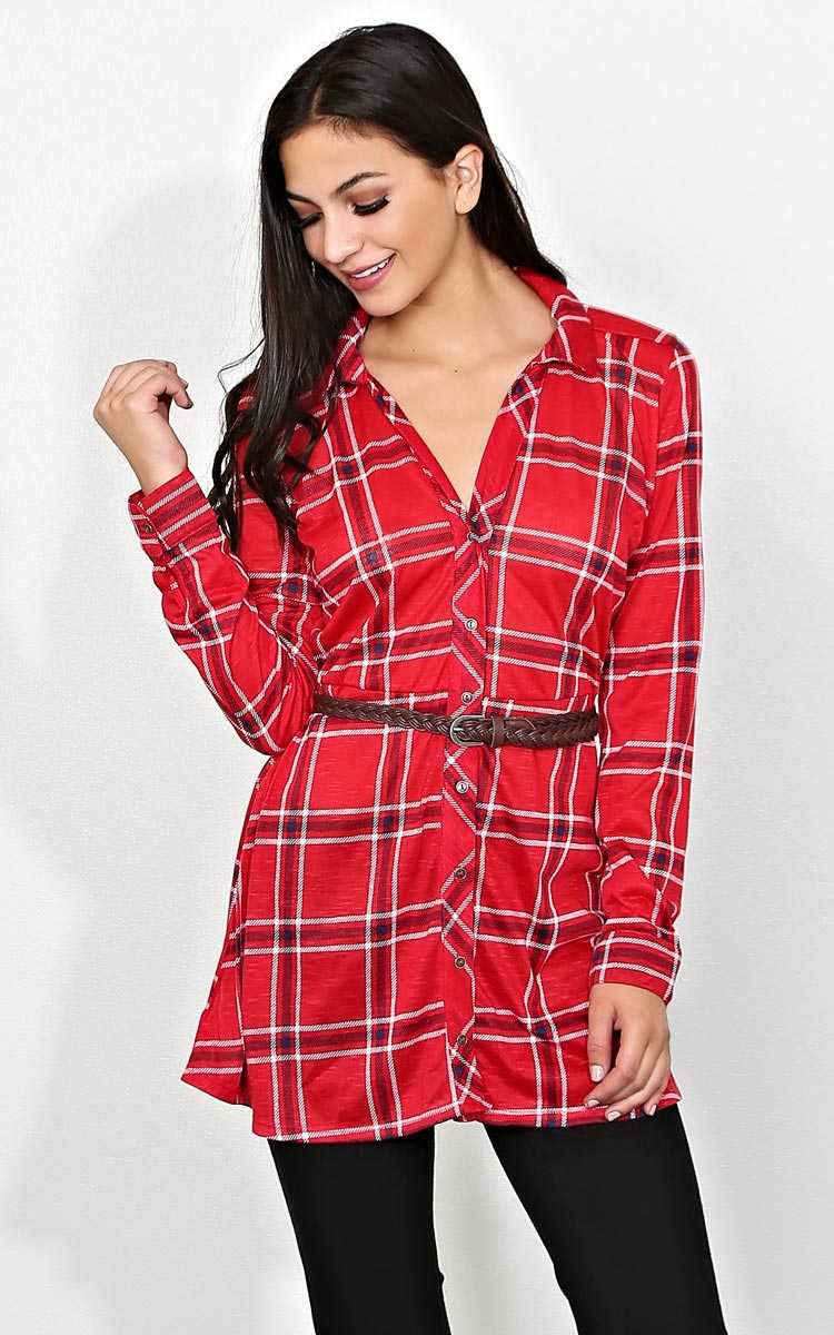 Lumber Jackie Knit Plaid Top - - Red Combo in Size by Styles For Less