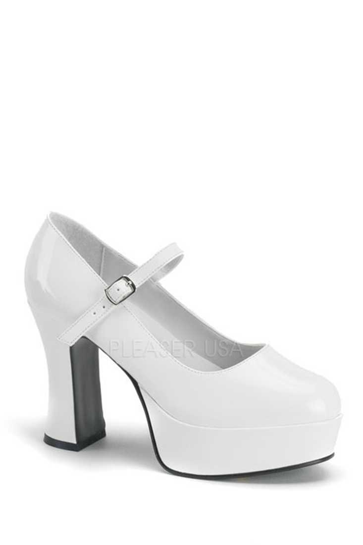 White Maryjane Chunky Platform High Heels Patent