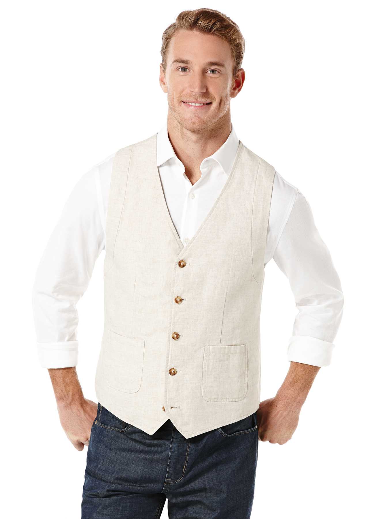 Perry Ellis Big and Tall Solid Linen Vest