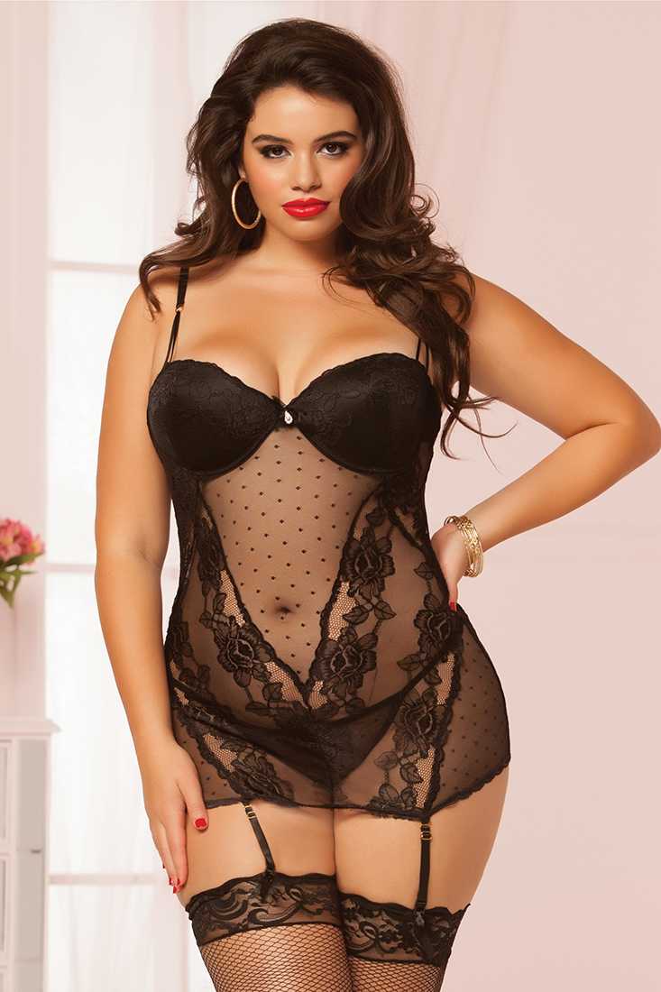 Black Rose Lace 2 Pc. Plus Size Chemise Set