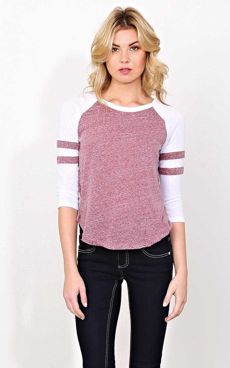 Sideline Cutie Knit Football Tee - LGE - Wine Combo in Size Large by Styles For Less