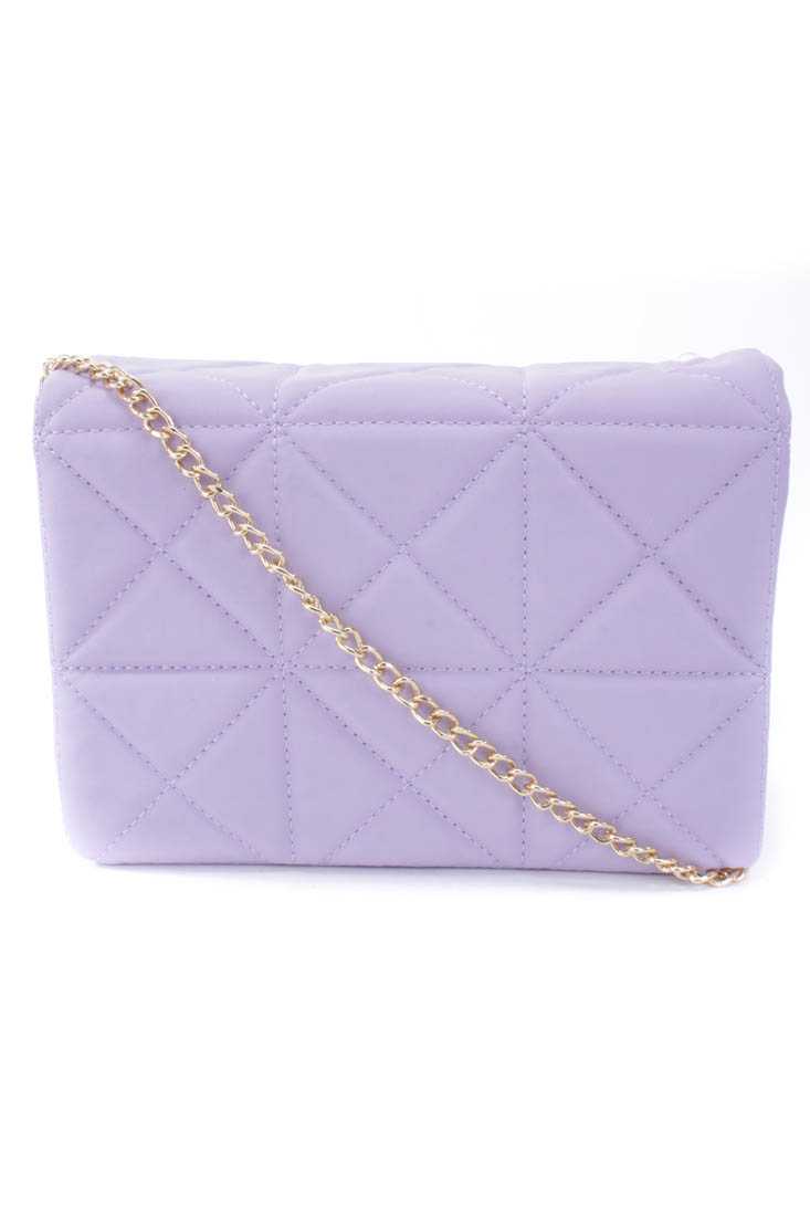 Lilac Faux Leather Quilted Chain Shoulder Handbag