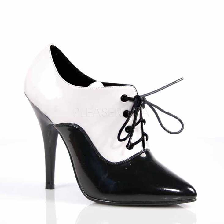 Black White Lace Up Oxford Booties Patent
