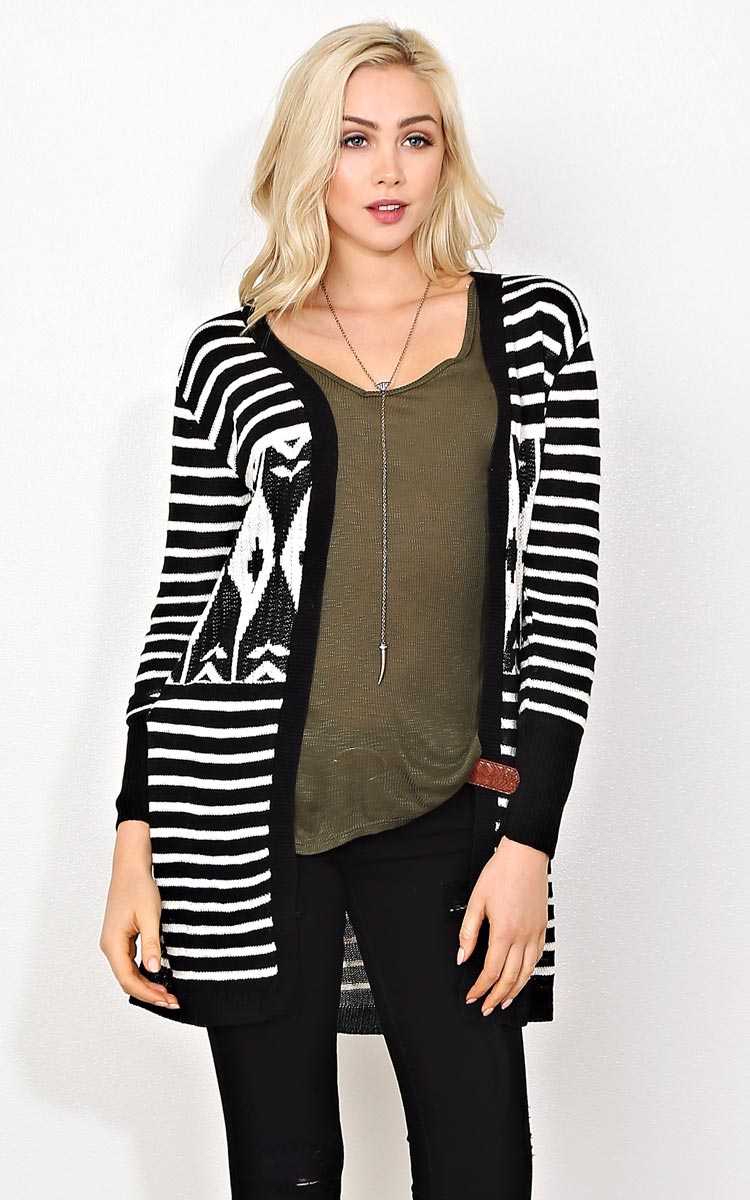 Sophie Knit Tunic Wrap - - Black/White in Size by Styles For Less