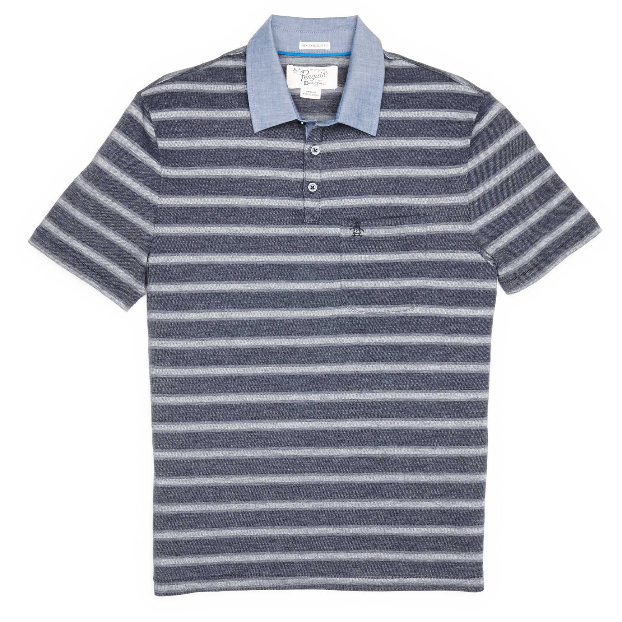 Original Penguin BIRDSEYE PIQUE POLO WITH CHAMBRAY COLLAR