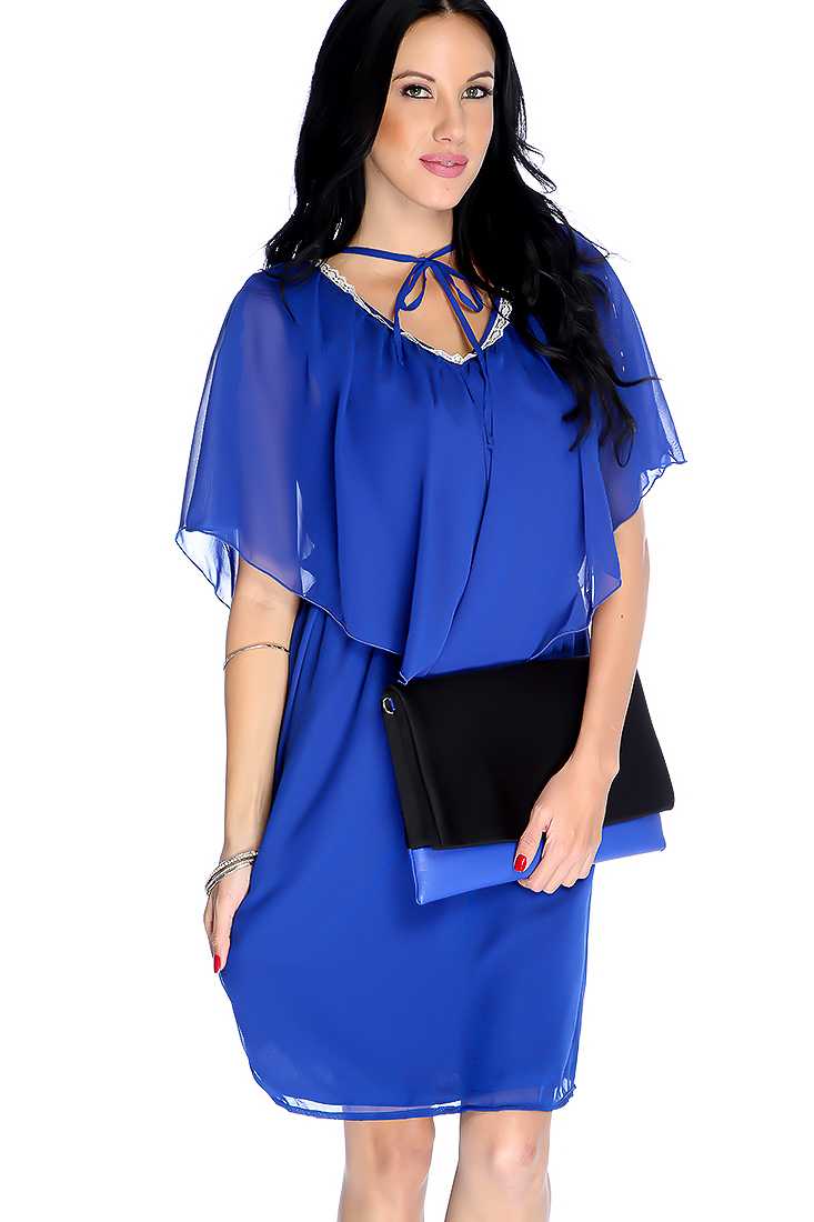 Sexy Royal Blue Sleeveless Sheer Overlay Causal Dress