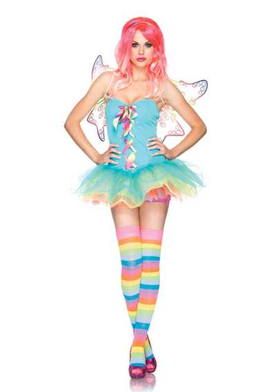 GREEN 3PC RAINBOW FAIRY SEXY COSTUME OUFIT