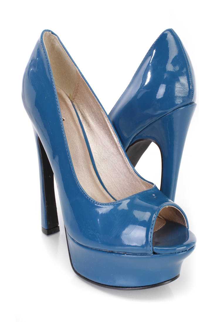 Teal Leather Peeptoe Platform Pump Heels Patent