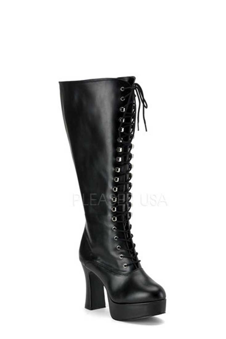 Black Lace Up Wide Width GoGo Boots Faux Leather