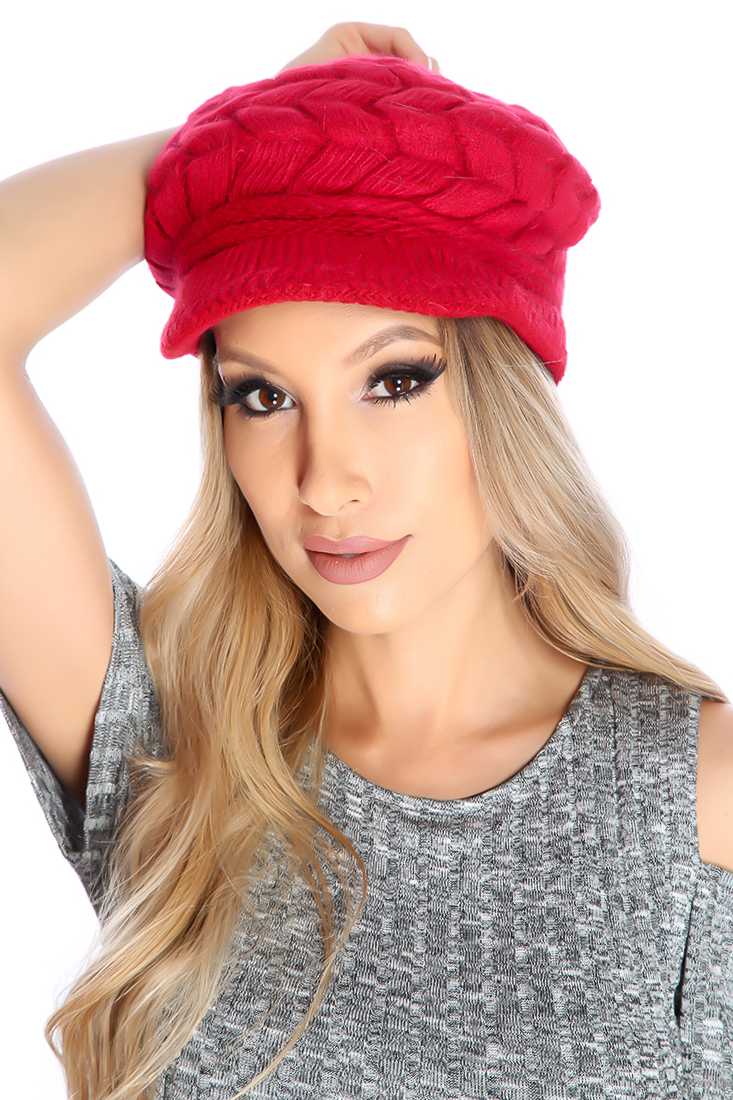 Burgundy Cable Knit Newsboy Beanie