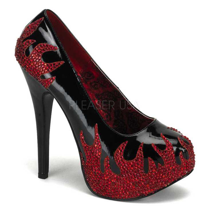 Black Patent Rhinestone Flames Pump High Heels